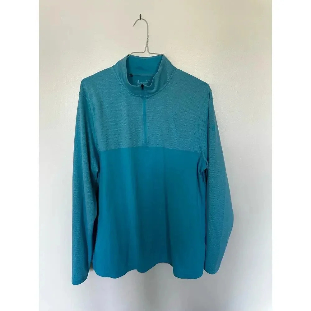Under Armour Mens Collared Long Sleeve 1/4 Zip Pullover Sweatshirt Green Size XL